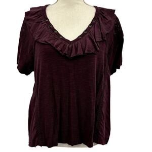 Free People We The Free Begonia Tee Size Medium - Purple Ruffle Detail